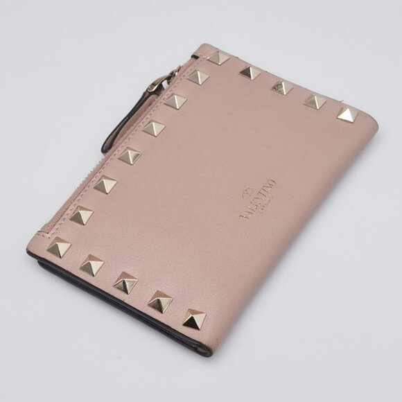 Valentino Beige Leather Rockstud Bi-Fold Compact Wallet - Picture 2 of 9